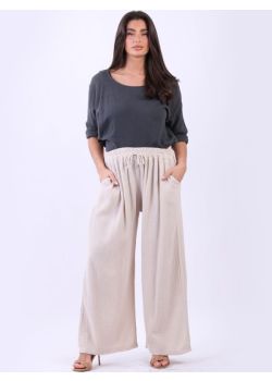 Made In Italy Plain Cotton Wide Leg Slouch Pant