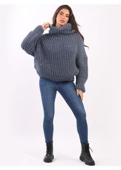 Made In Italy Plain Cowl Neck Oversized Batwing Knitted Wool Jumper
