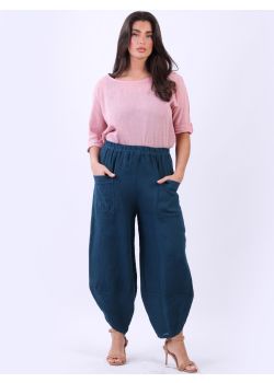 Made In Italy Plain Linen Loose Slouchy Trouser