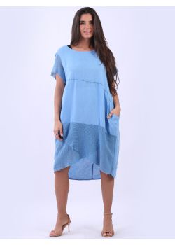 Made In Italy Plain Linen Mesh Net Lagenlook Midi Quirky Dress