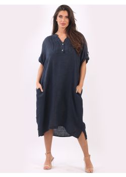 Made In Italy Plain Linen Oversized Lagenlook Slouchy Dress