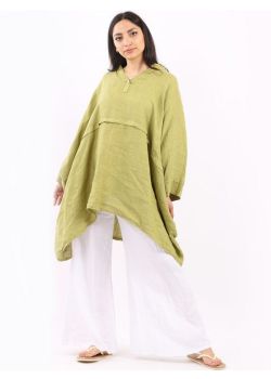 Made In Italy Plain Linen Plus Size Batwing Lagenlook Top