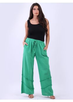 Made In Italy Plain Linen Wide Leg Palazzo Pant