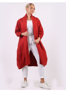 Made In Italy Plain Open Front Cotton Oversized Lagenlook Cardigan