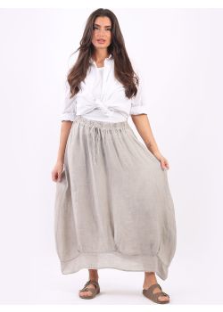 Made In Italy Plain Vintage Wash Linen Midi Skirt