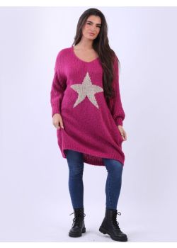 Made In Italy Plus Size Lagenlook Wool Knitted Longline Star Jumper