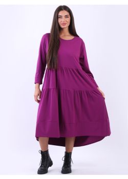 Made In Italy Plus Size Solid Cotton Lagenlook Tiered Midi Dress