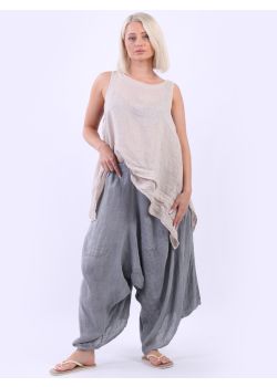 Made In Italy Plus Size Vintage Wash Linen Loose Harem Trouser