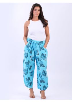 Made In Italy Regular Fit Ladies Linen Floral Trouser