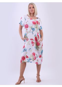 Made In Italy Side Ribbed Linen Lagenlook Floral Dress