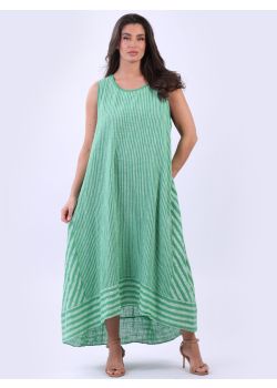 Made In Italy Sleeveless Lagenlook Stripy Cotton Tank Dress