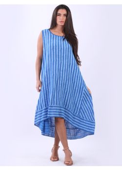 Made In Italy Sleeveless Lagenlook Stripy Cotton Tank Dress