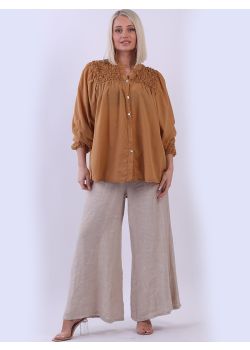 Made In Italy Smoked Button Down Lagenlook Cotton Blouse
