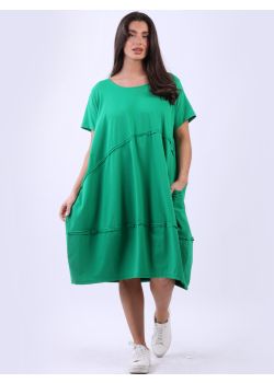 Made In Italy Solid Cotton Lagenlook Oversized Midi Dress
