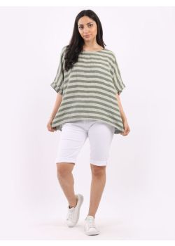 Made In Italy Stripy Print Cotton Lagenlook Box Top