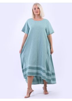 Made In Italy Stripy Print Linen Lagenlook Oversized Dress