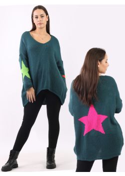 Made In Italy Triple Star Lagenlook High Low Knitted Jumper