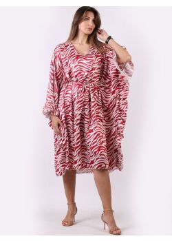 Made In Italy Wave Print V-Neck Ruffle Sides Lagenlook Kaftan