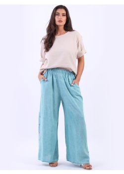 Made In Italy Wide Leg Buttoned Linen Trouser