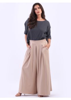 Made In Italy Wide Leg Pleated Cotton Palazzo Pant