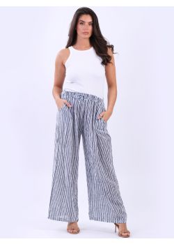 Made In Italy Wide Leg Stripy Cotton Trouser