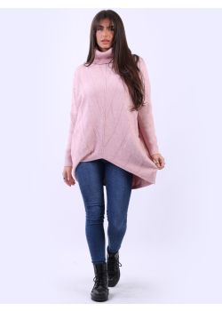 Women Cowl Neck Loose Fitted Lagenlook Cable Knit Jumper