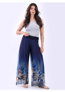 2 Layered Wide Leg Floral Silk Trouser