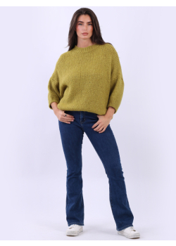 Balloon Arms Baggy Solid Knit Wooly Crop Jumper