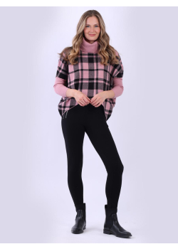 Check Print Cowl Neck Batwing Lagenlook Knitted Jumper