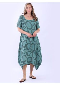 Circle Print Lagenlook Slouchy Linen Dress