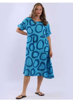 Circle Print Linen Oversized Midi Dress