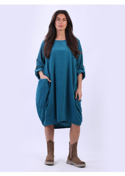 Cotton Corduroy Lagenlook Solid Midi Dress