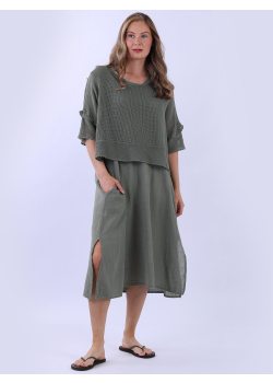 Double Layer Mesh Net Cotton Midi Dress