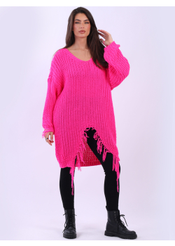 Drop Shoulder Fringed Knitted Jumper