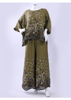Floral Print Linen Batwing Crop Top 