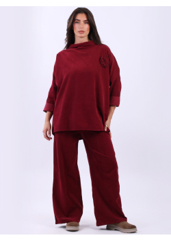 Flower Applique Lagenlook Women Cotton Corduroy Top