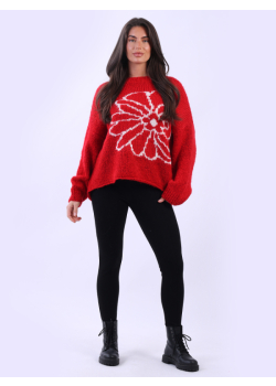 Flower Print Woolen Knit Italian Jumper