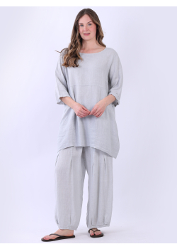 Front Pockets Longline Plain Linen Top