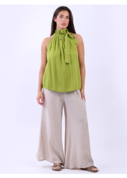 Italian 2 Layered Cotton Ruffle Tied Halter Top