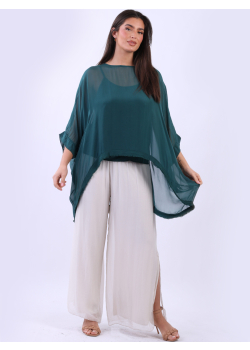Italian 2 Layered Lagenlook Batwing Solid Silk Top