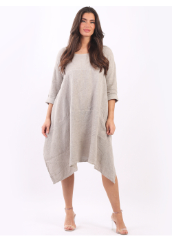 Italian Acid Washed Tunic Hem Linen Lagenlook Slouch Dress