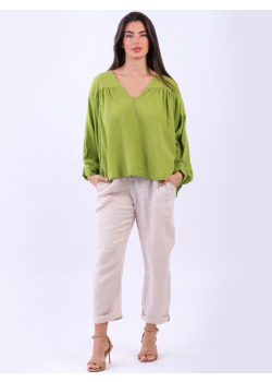 Italian Batwing Sleeves Plain Cotton Crop Blouse
