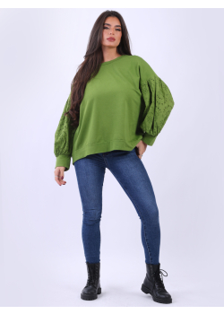 Italian Broderie Balloon Sleeves Lagenlook Cotton Boxy Top