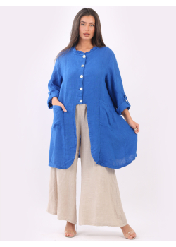 Italian Button Down Tunic Vintage Washed Linen Jacket