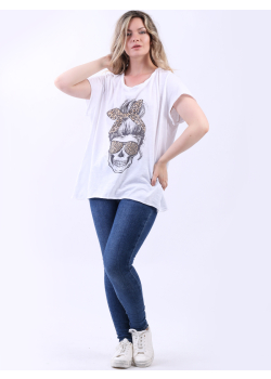 Italian Camo Skull Print Baggy Cotton T-Shirt