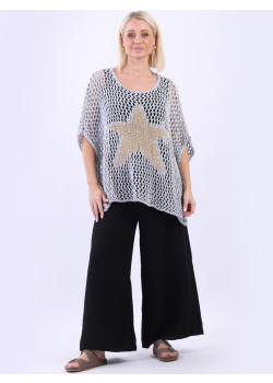 Italian Casual Loose Star Knit Crochet Cotton Top
