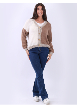 Italian Color Block Button Down Crop Knitted Cardigan