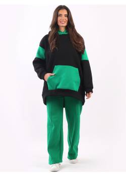 Italian Color Block Lagenlook Kangaroo Pullover Hoodie Sweatshirt