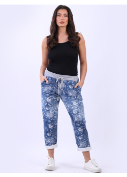 Italian Cotton Floral Print Ladies Summer Trouser