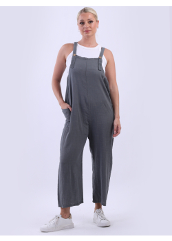 Italian Cotton Plain Wide Leg Dungaree